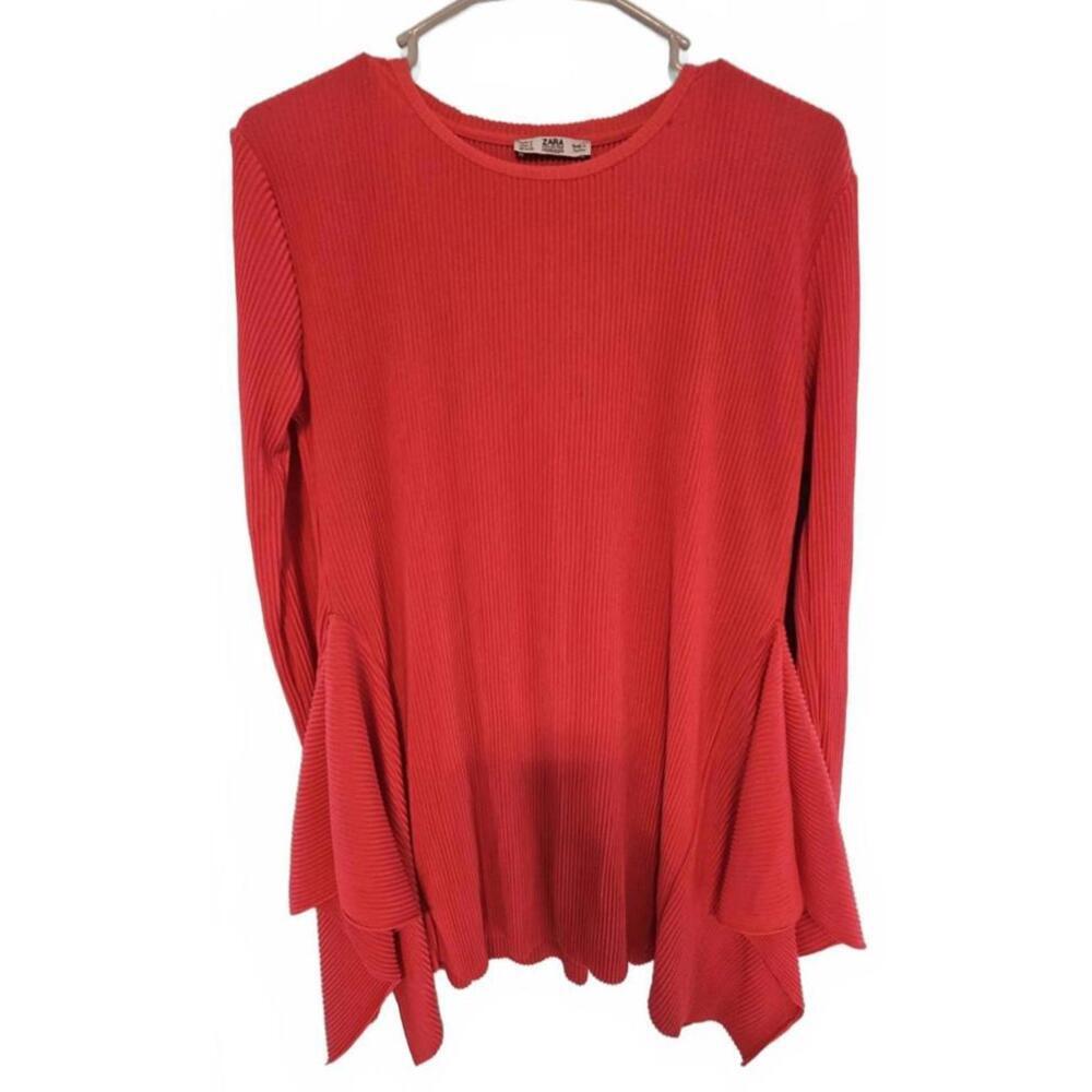 Zara Women's Oversized Hot Pink Ribbed Long‎ Sleeve Blouse Tunic Size Small